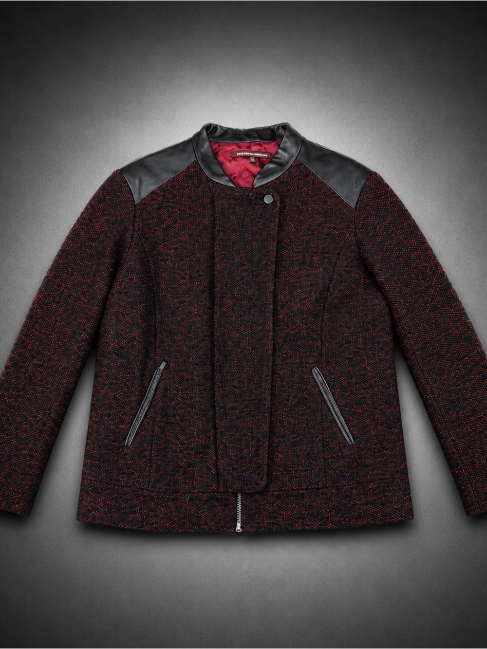 Comptoir Des Cotonniers Wool Alpaca Lambskin Trim Jacket Women Size 42 Red